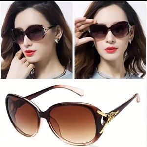 Classy Brown Gradient Gold Fox Detail Sunglasses. New!